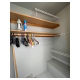 Closet Organization Lot with Shelves, Hangers, Iron, and Sizing Spray