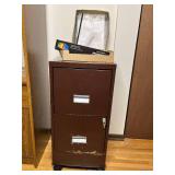 Brown 2-Drawer Filing Cabinet with Casters and Hanging Folders