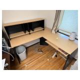 L-Shaped Wood Office Desk with Hutch