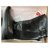 Black Leather Knee-High Boots Size 9.5 M with Buckle Detail