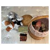 Basket with Assorted Yarn, Stuffed Animals, and Accessories