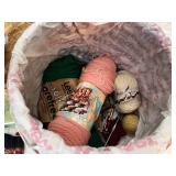 Basket with Assorted Yarn, Stuffed Animals, and Accessories