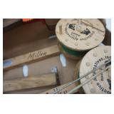 Vintage winter fishing jigs and tips ups