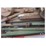 Vintage winter fishing jigs and tips ups