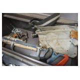 Metal tool box, leather belt and tools