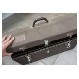 Metal tool box, leather belt and tools