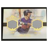 Joe Mauer Dual Relic /99 2013 Topps Signature Swatches Tribute #SS-JM, game used numbered 68/99, Minnesota Twins Baseball
