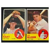 1963 Topps 2 Card Minnesota Twins Lot - Jim Kaat #165 and Bob Allison #75 Vintage Baseball Cards