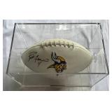 Brett Favre Signed Minnesota Vikings Football with Favre COA and Custom Case