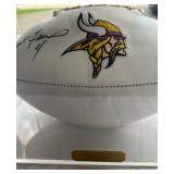 Brett Favre Signed Minnesota Vikings Football with Favre COA and Custom Case
