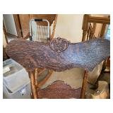 Two Matching Antique Wood Chairs. 21 Inches Wide by 38 Inches High.
