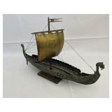 Antique Danish Bronze and Copper Viking Tall Ship. 17 inches tall.