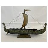 Antique Danish Bronze and Copper Viking Tall Ship. 17 inches tall.