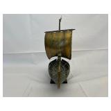 Antique Danish Bronze and Copper Viking Tall Ship. 17 inches tall.