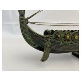Antique Danish Bronze and Copper Viking Tall Ship. 17 inches tall.