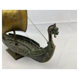 Antique Danish Bronze and Copper Viking Tall Ship. 17 inches tall.