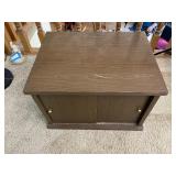 Mid-Century Modern Cabinet with Sliding Doors. 22 Inches Wide by 17 Inches Deep by 15 Inches High.