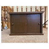 Mid-Century Modern Cabinet with Sliding Doors. 22 Inches Wide by 17 Inches Deep by 15 Inches High.