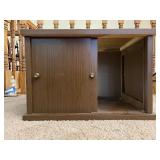 Mid-Century Modern Cabinet with Sliding Doors. 22 Inches Wide by 17 Inches Deep by 15 Inches High.
