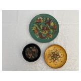 Rosemaled Plates and Bowl. Plates are 8 Inches and 6 Inches Diameter and Bowl is 4.5 Inches.