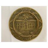 Nazi Surrender Medallion. Made from WWII Nazi Shell Casing in 1945. Reims Little Red School House. May 8, 1945.