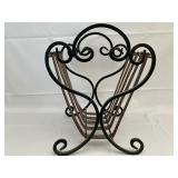 Metal and Leather Magazine Rack. 15 Inches Long by 14 Inches Wide by 16 Inches High.
