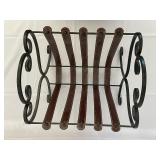 Metal and Leather Magazine Rack. 15 Inches Long by 14 Inches Wide by 16 Inches High.
