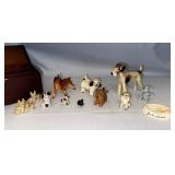 Wood Box with Porcelain Animals Inside.