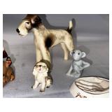 Wood Box with Porcelain Animals Inside.