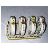 Three-Slice Antique Toast Rack with Floral Design, Noritake.