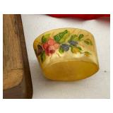 Carved Wooden Box with Trinkets Inside.