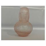 Gorgeous Vintage Depression Pink Glass Tumble Up, Bedside Carafe, and Cup Measuring 8 Inches Tall.