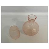 Gorgeous Vintage Depression Pink Glass Tumble Up, Bedside Carafe, and Cup Measuring 8 Inches Tall.