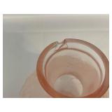 Gorgeous Vintage Depression Pink Glass Tumble Up, Bedside Carafe, and Cup Measuring 8 Inches Tall.