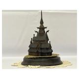 Woodcarving of Borgund Stave Church. Hand Carved by Henning of Norway. Comes with Wood Stand and Doilies.