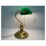 Brass Desk Lamps with Green Glass Shade.