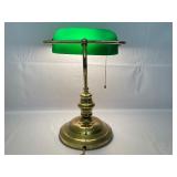 Brass Desk Lamps with Green Glass Shade.