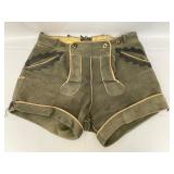 Authentic Leather Lederhosen with Leaf Outlined Pockets.
