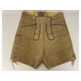 Authentic Leather Tan Lederhosen with Green Trim.