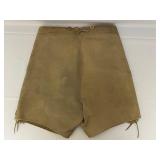 Authentic Leather Tan Lederhosen with Green Trim.