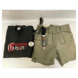 Authentic Leather Gray Lederhosen with Forest Green Trim, Germany Sweatshirt and Embroidered Suspenders