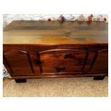 Wood Hope Chest. 17 Inches Wide by 36 Inches Long by 18 Inches High.