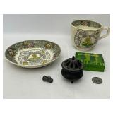 The Farmers Arms Decorative Mug and Plate. Incense Pot with Incense.