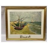 Sailboat Ocean Screen Print by Vincent. Framed.