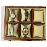 Wooden Box of Mens Watches and Bracelets.