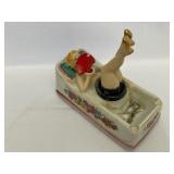 Vintage Naughty Nodder PinUp Lady Rocking Legs with Fan Ashtray.