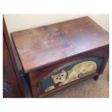 Wood Trunk with Cat Painting.