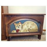 Wood Trunk with Cat Painting.