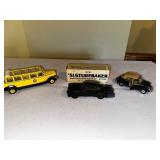 Three vintage cars, one Avon 1951 Studebaker aftershave bottle and VW convertible