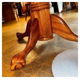 Solid Oak Claw Foot Pedestal Table with Leaf and 5 Chairs